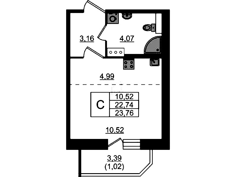 Квартира студия 23.76 м², 6/23 эт., ЖК «Живи! В Рыбацком»